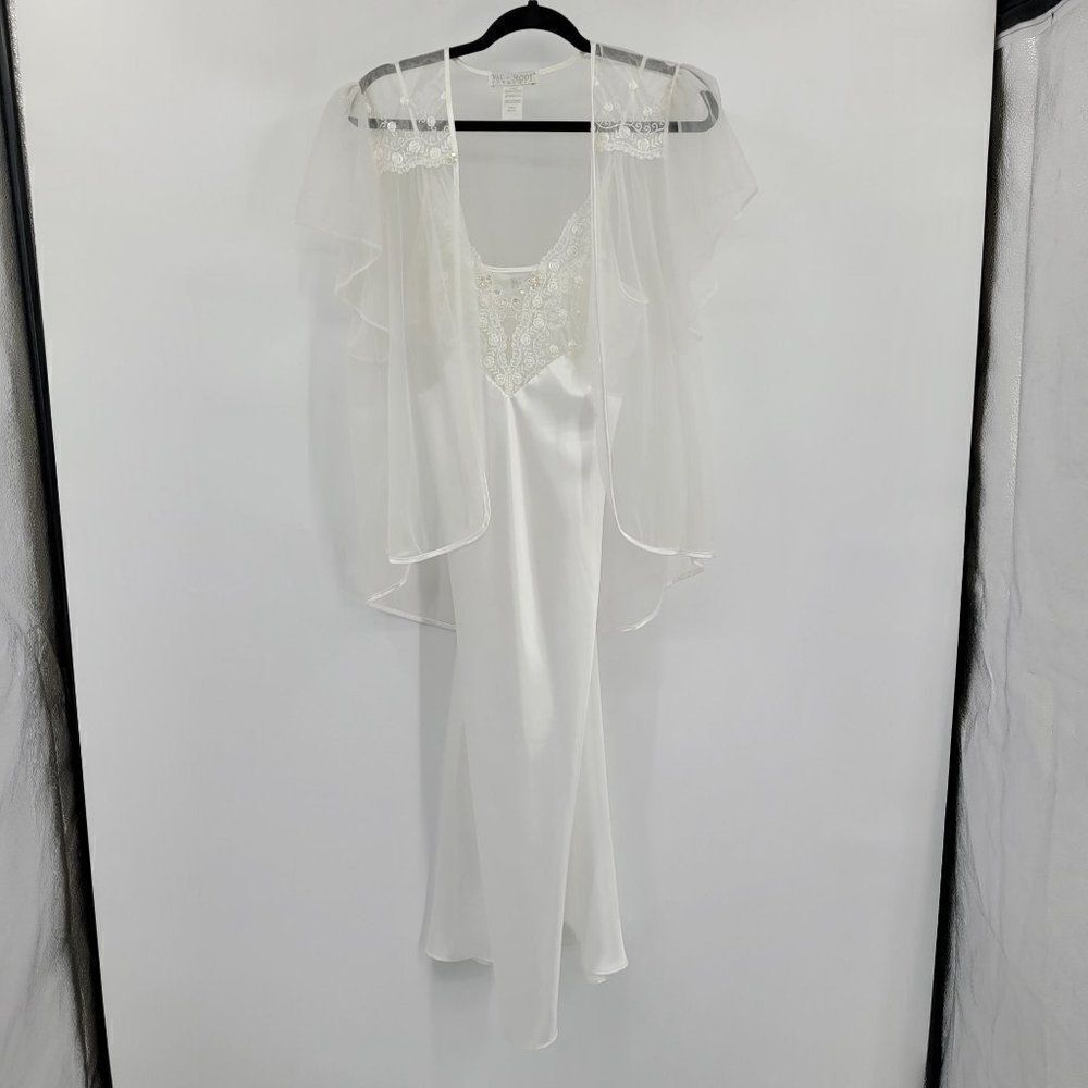 Vtg Val Mode‎ Lingerie Peignoir Negligee Set Sheer Robe Mermaid Gown White Sz S